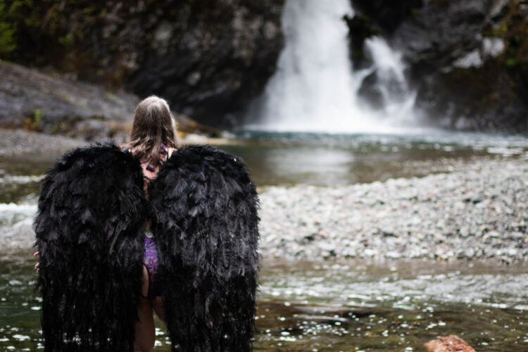 angel wings waterfall photoshoot